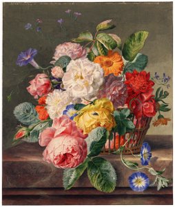 Jan van Huysum - Still Life of Flowers in a Basket. Free illustration for personal and commercial use.