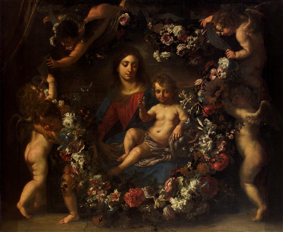 Jan van den Hoecke and Mario Nuzzi - Virgin with child in a wreath of flowers