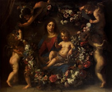 Jan van den Hoecke and Mario Nuzzi - Virgin with child in a wreath of flowers