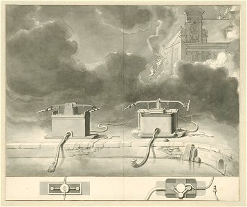 Jan van der Heyden - Two fire engines on the side of a canal