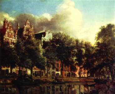 Jan van der Heyden - Canal in Amsterdam. Free illustration for personal and commercial use.