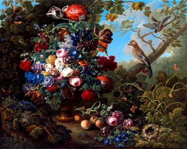Johann Baptist Drechsler - Großes Blumenstillleben mit Vögeln - 4791 - Kunsthistorisches Museum