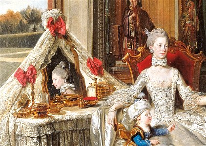 Johan Zoffany - Queen Charlotte (1744-1818) with her Two Eldest Sons - Google Art Project (cropped). Free illustration for personal and commercial use.