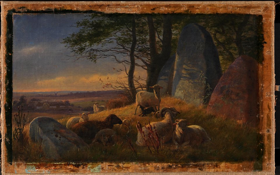 Johan Thomas Lundbye - Evening Scene with Sheep on a Mound - KMS504 - Statens Museum for Kunst