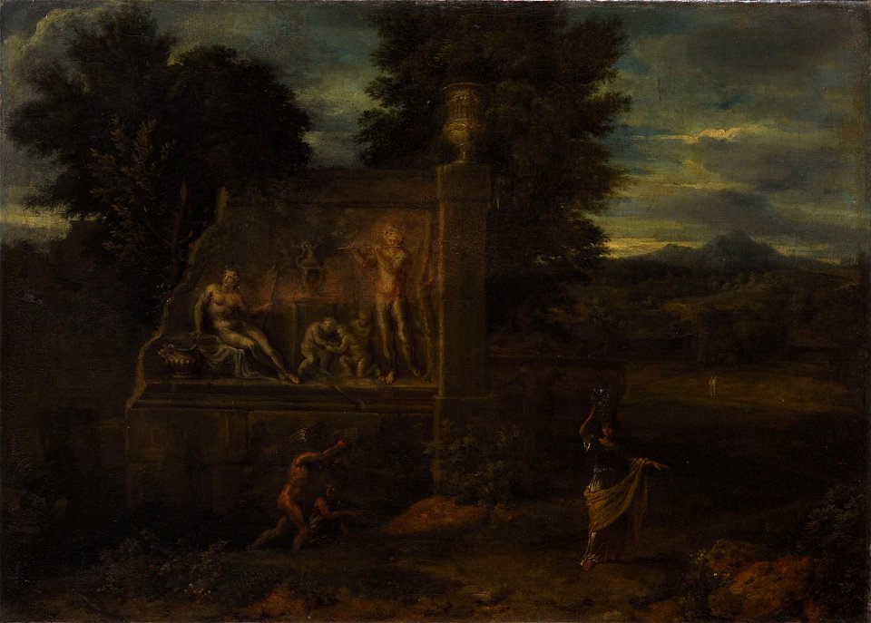 Johann Franz Ermels (1641 Reilkirch a.d. Mosel - 1693 Nürnberg) - Landschaft mit einem Grabmal und Staffage - GG 1146 - Kunsthistorisches Museum