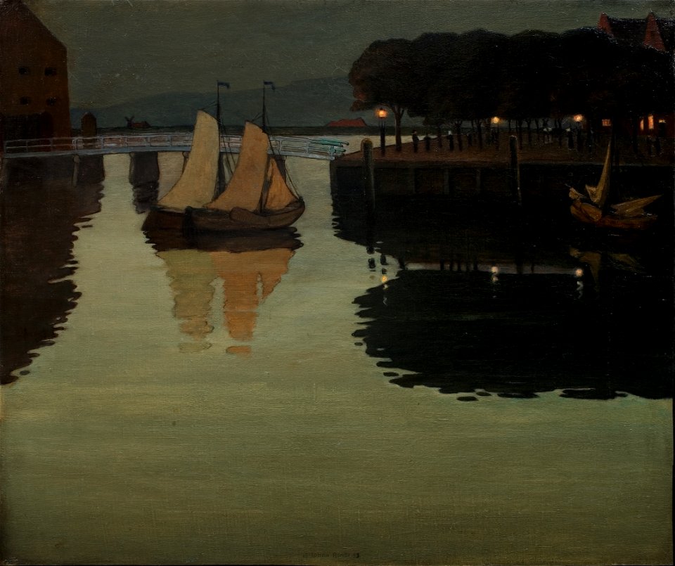 Johan Rohde - Fin de soirée sur le môle à Hoorn