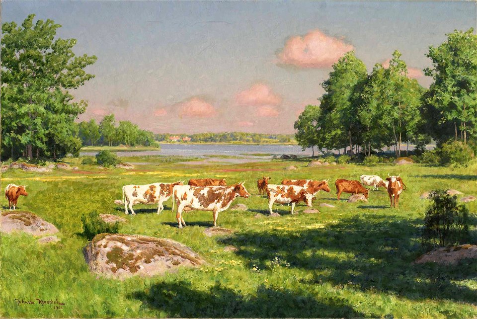 Johan Krouthen - Sommarlandskap med betande boskap 1901