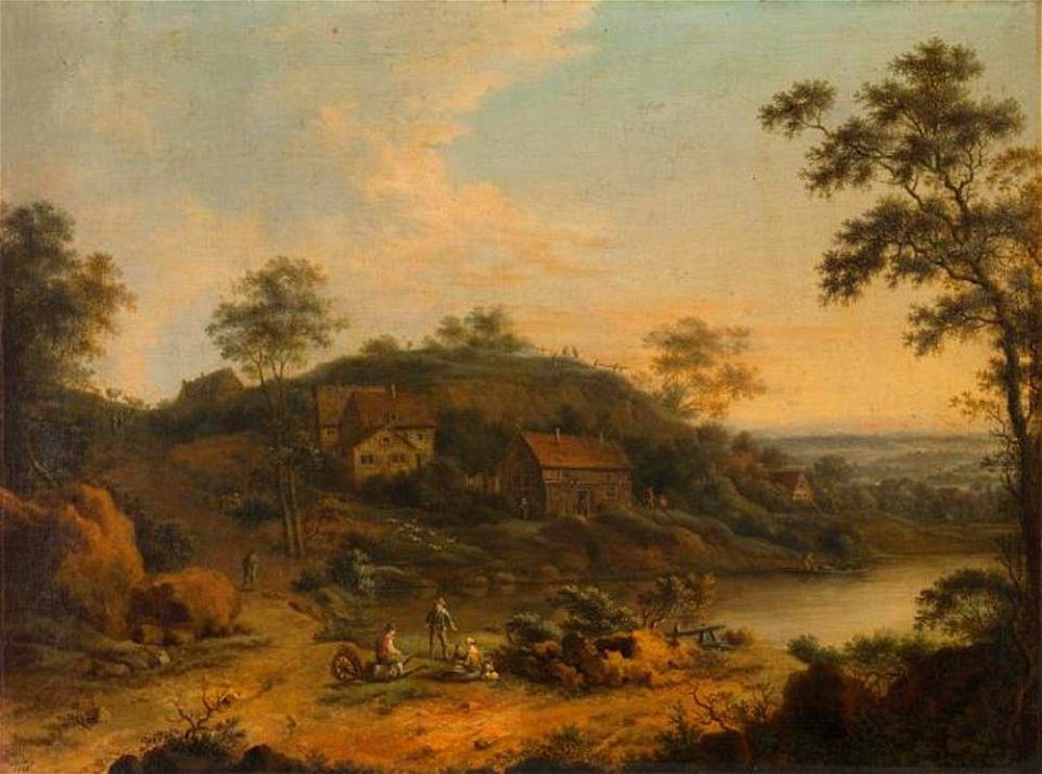 Johann Christian Vollerdt - Heuvellandschap met boerderijen - P002820 - Museo del Prado