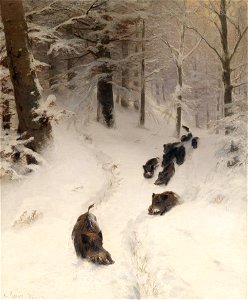 Johann Christian Kröner Wildschweinrotte im Winterwald