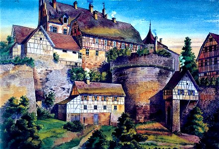 Johann Friedrich Reik (1836-1904), Aquarell, Vellberg, Äußeres Zwingertor