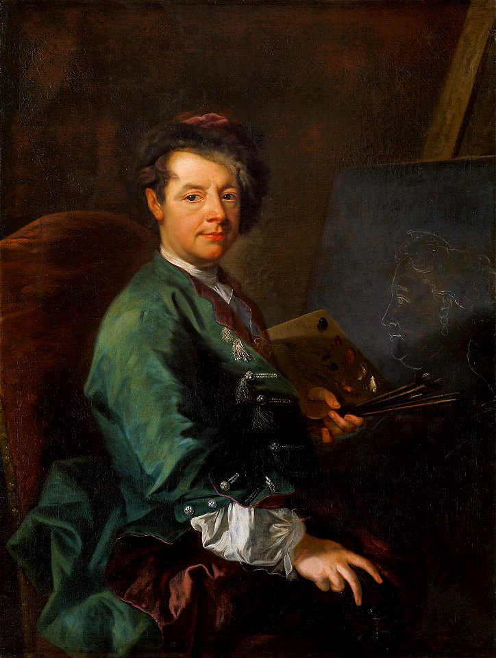 Johann Gottfried Auerbach - Selbstporträt vor der Staffelei mit dem Profilbildnis der Kaiserin Elisabeth Christine (1697 - 1753) - GG 9880 - Kunsthistorisches Museum