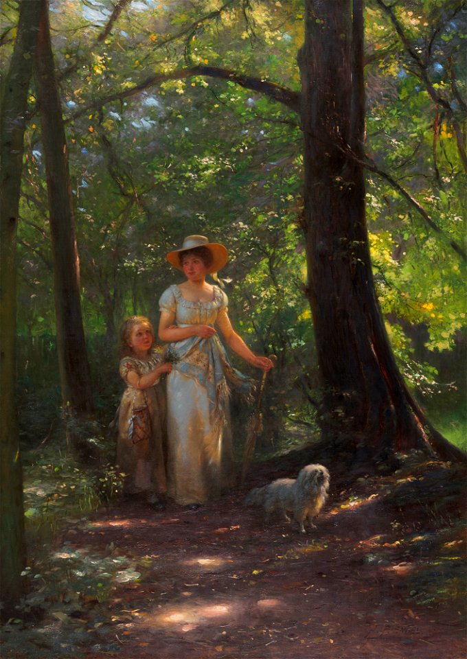 Johann Friedrich Engel - Dame mit Hündchen im Buchenwald - G 18244 - Lenbachhaus