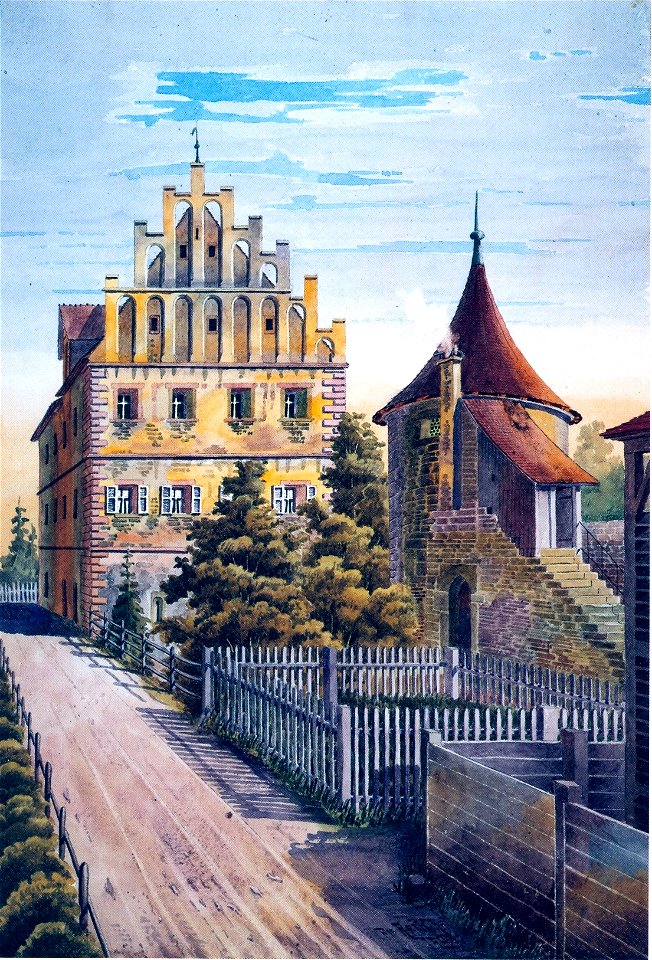Johann Friedrich Reik (1836-1904), Aquarell, Unteres Schloß und Kanzleiturm von Westen in Vellberg