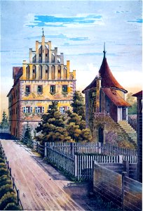 Johann Friedrich Reik (1836-1904), Aquarell, Unteres Schloß und Kanzleiturm von Westen in Vellberg