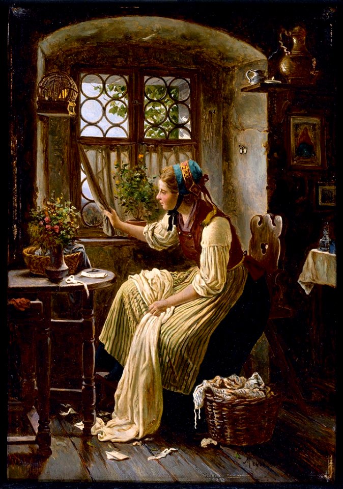 Johann Georg Meyer - Young Woman Looking through a Window - 1981.497 - Museum of Fine Arts