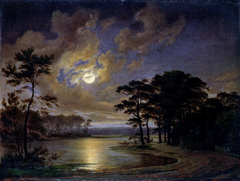 Johann Georg Haeselich - Holsteinischer See, Mondschein (1847)