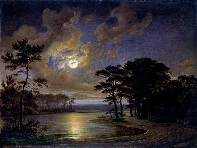 Johann Georg Haeselich - Holsteinischer See, Mondschein (1847)