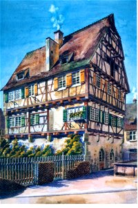 Johann Friedrich Reik (1836-1904), Aquarell, Altes Amtshaus im Städtle 27 in Vellberg