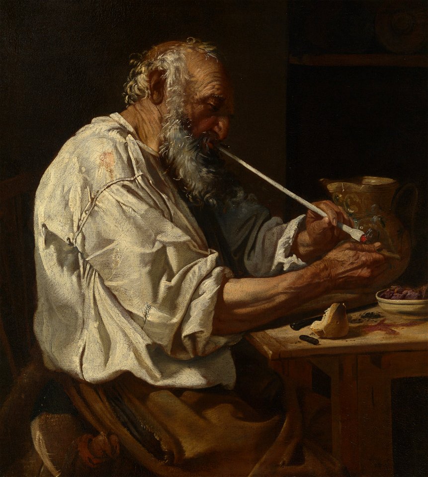 Johann Carl Loth - Old Peasant Lighting a Pipe - 1987.258 - Art Institute of Chicago
