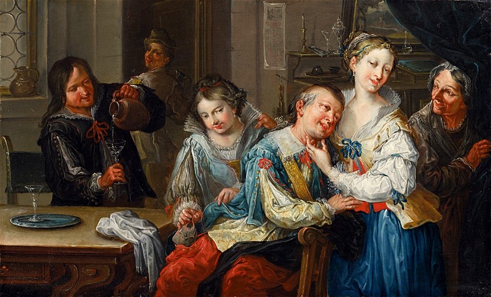Johann Georg Platzer - Fröhliche Gesellschaftsszene bei Musik und Wein (02)