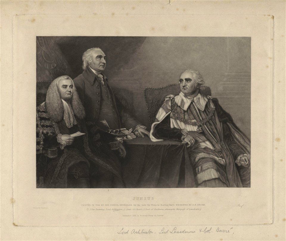 John Dunning, 1st Baron Ashburton; Isaac Barré; William Petty, 1st Marquess of Lansdowne (Lord Shelburne) by Sir Joshua Reynolds (2)