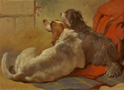 John Frederick Herring - A Hound and a Bearded Collie seated on a Hunting Coat - B2014.5.16 - Yale Center for British Art. Free illustration for personal and commercial use.