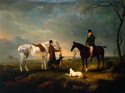 John E. Ferneley I (1782-1860) - Sir Robert Leighton after Coursing, with a Groom and a Couple of Greyhounds - T03424 - Tate