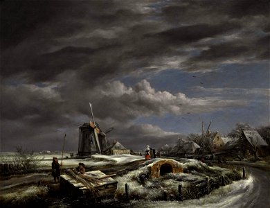 John Constable - A winter landscape with with figures on a path