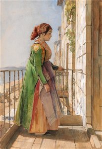 John Frederick Lewis - A Greek Girl Standing on a Balcony - Google Art Project. Free illustration for personal and commercial use.