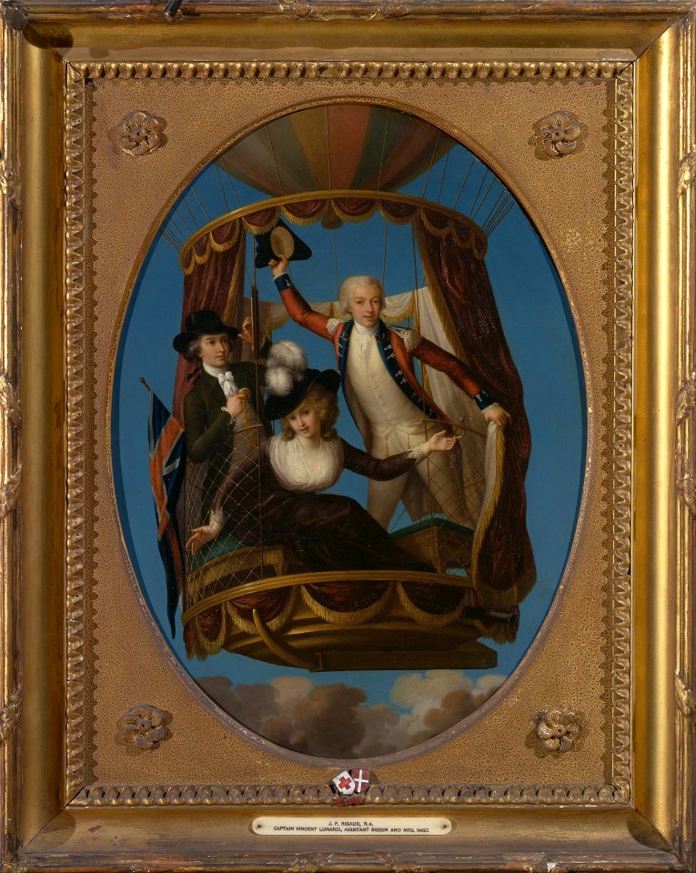 John Francis Rigaud - Captain Vincenzo Lunardi with his Assistant George Biggin, and Mrs. Letitia Anne Sage, in a Balloon - Google Art Project