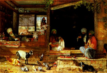 John Frederick Lewis The Kibab Shop 1858. Free illustration for personal and commercial use.