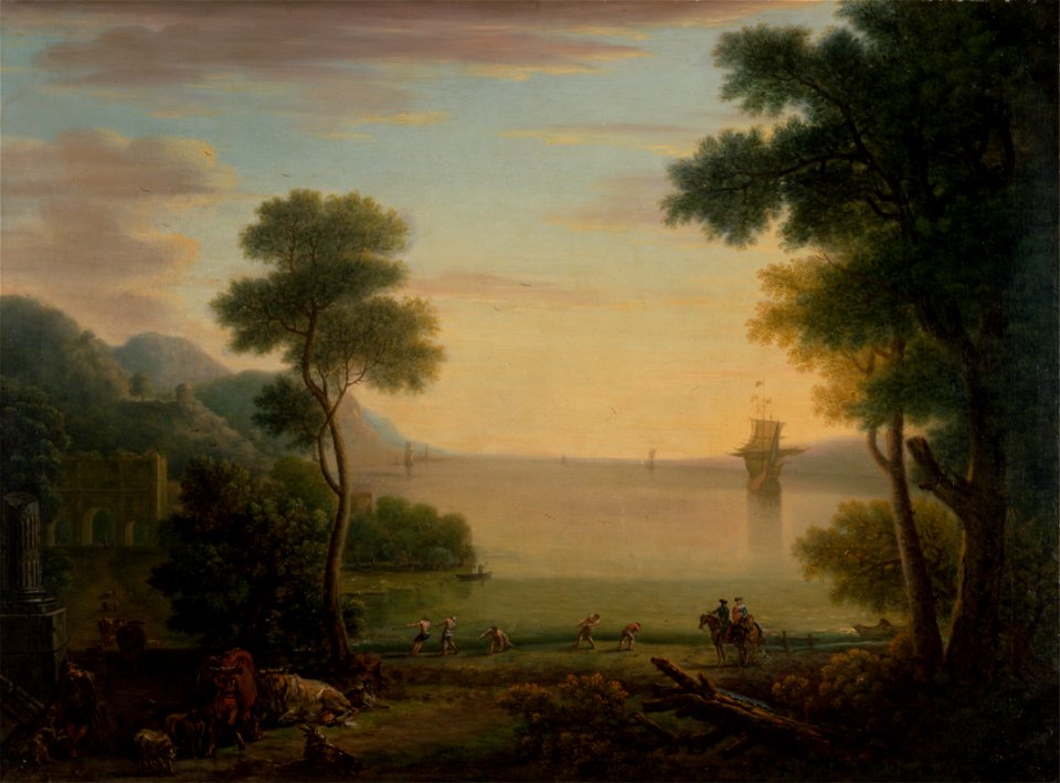John Wootton - Classical Landscape with Figures and Animals- Sunset - Google Art Project