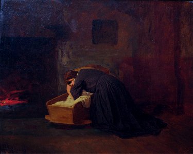 The Cradle Song by Eastman Johnson. Free illustration for personal and commercial use.