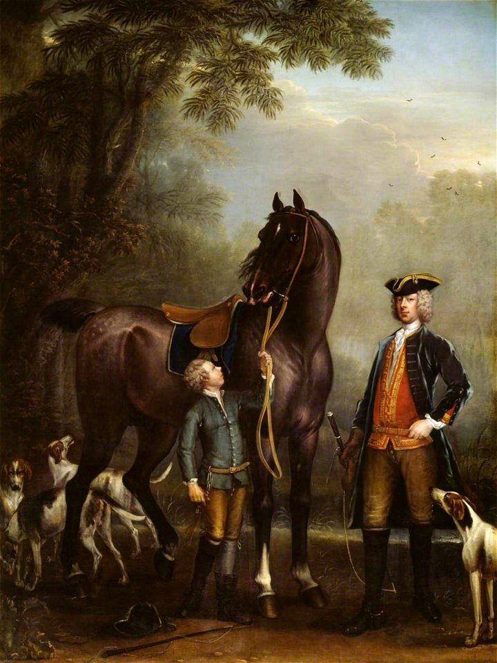John Wootton (c.1682-1764) - Viscount Weymouth's Hunt, The Hon. John Spencer beside a Hunter held by a Young Boy - T11837 - Tate