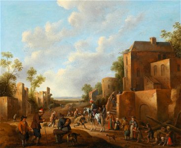 Joost Cornelisz. Droochsloot - A village landscape with country folk near a tavern