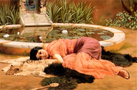 John William Godward - Dolce Far Niente (1904). Free illustration for personal and commercial use.