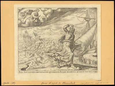 Jonah Fleeing The Presence of The Lord 1566 print by Maarten van Heemskerck, S.I 55698, Prints Department, Royal Library of Belgium