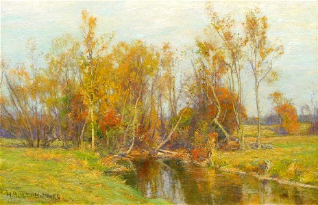 Autumn Trees along a Stream by Hugh Bolton Jones . Free illustration for personal and commercial use.