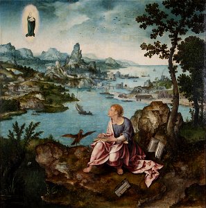 Joos van Cleve and Lucas Gassel - St. John the Evangelist on Patmos - Google Art Project. Free illustration for personal and commercial use.