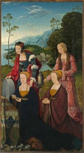 Joos van Cleve - Marientod-Altar, Die hll. Christina und Gudula mit Christina und Sibilla Hackeney Außenseite, Hll. Sebastian und Rochus - WAF 152 - Bavarian State Painting Collections
