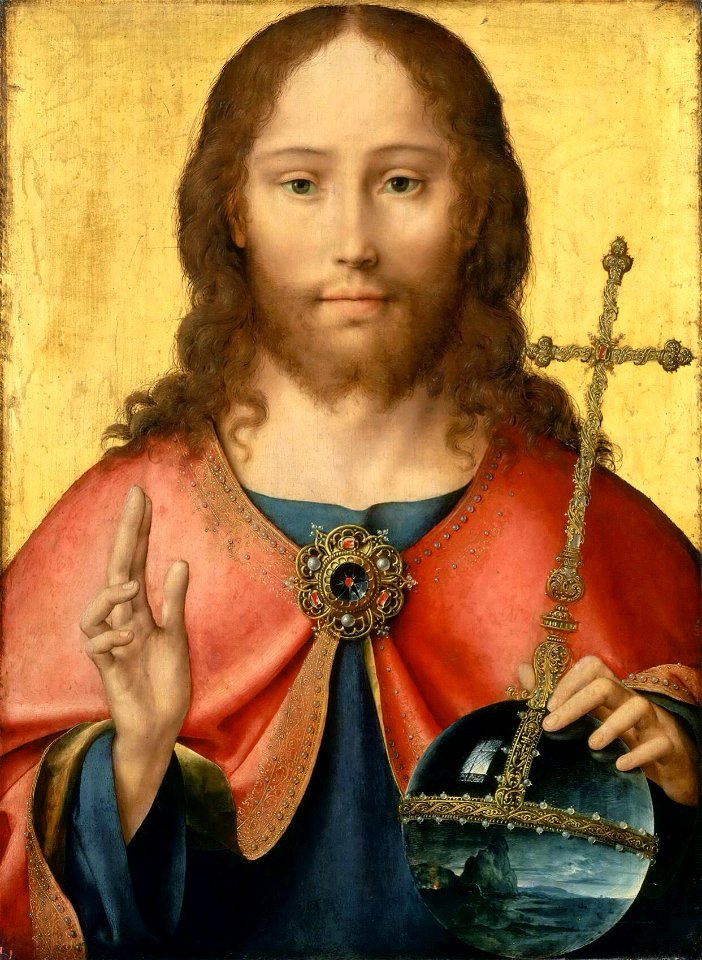 Joos van Cleve, c.1516-18, Le Christ en Salvator Mundi, 54 x 40 cm, Louvre