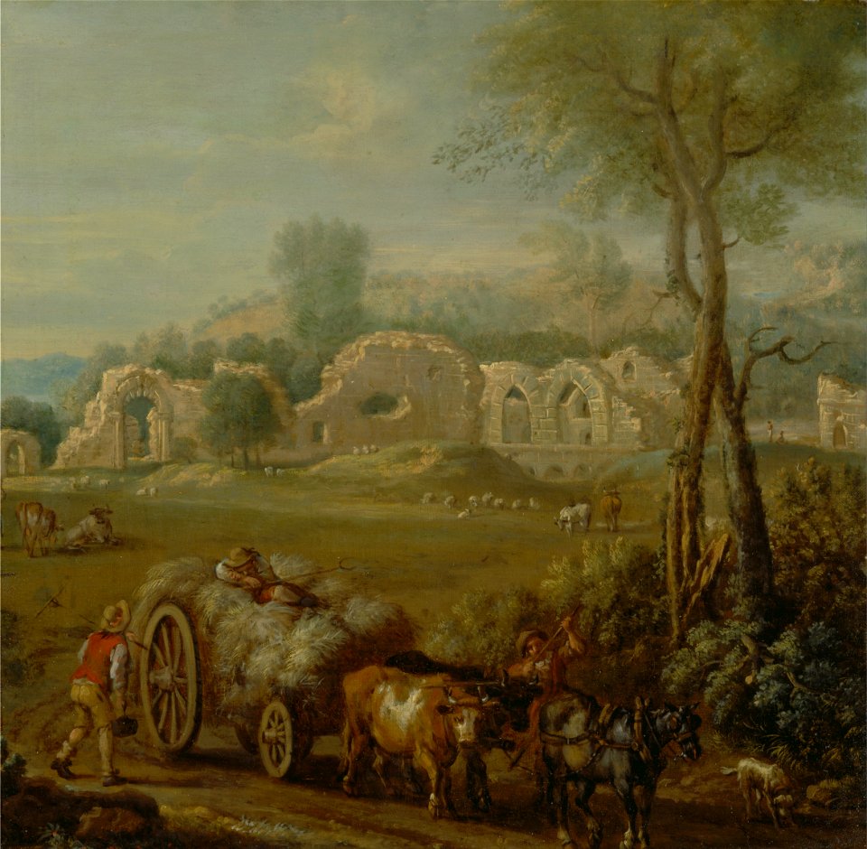 John Wootton - Haycart passing a ruined abbey - Google Art Project