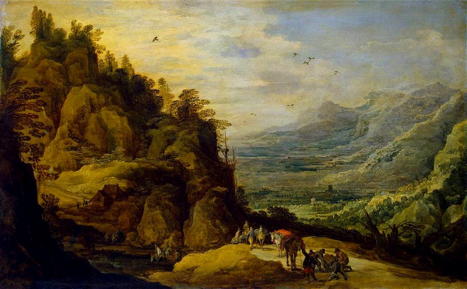 Joos de Momper (II) - Mountainous Landscape with Figures and a Donkey - WGA16131