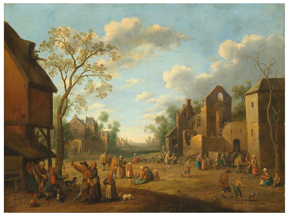 Joost cornelisz droochsloot A village with peasants and a feud in the foreground 6272746060515) - Edited