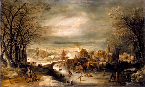 Joos de Momper (II) - Winter Landscape with the Flight into Egypt - WGA16141. Free illustration for personal and commercial use.