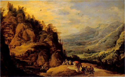 Joos de Momper (II) en Jan Brueghel (I) - Berglandschap met reizigers en een gevallen ezel - ГЭ-448 - Hermitage Museum
