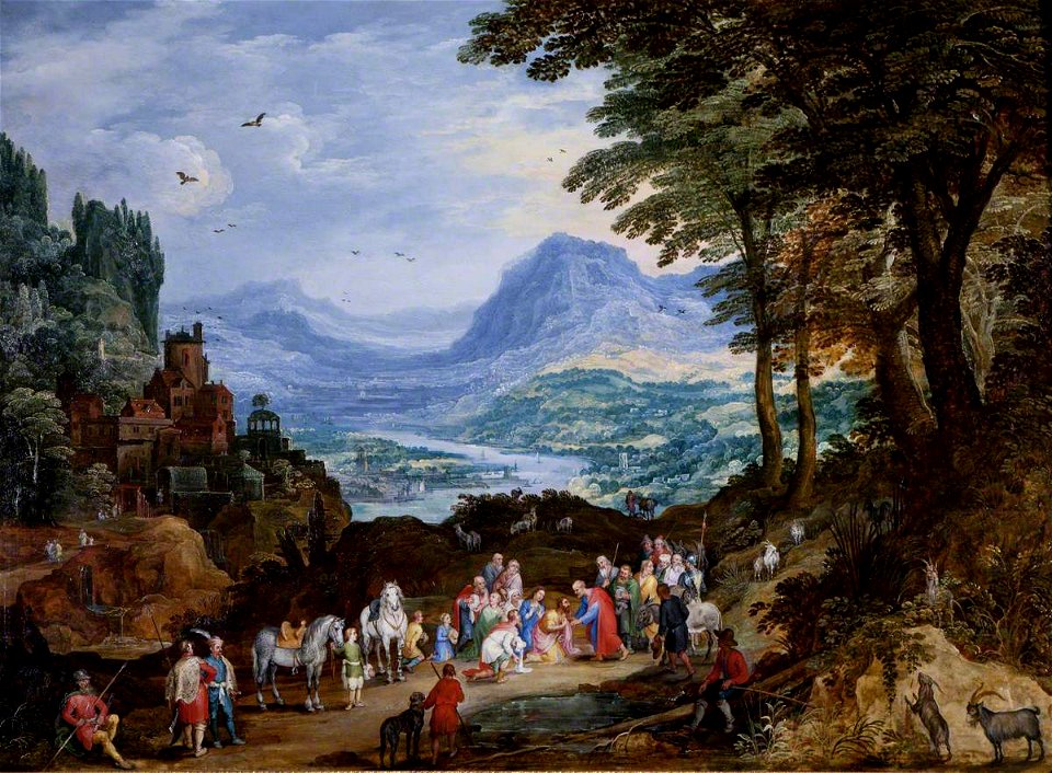 Joos de Momper the younger (1564-1635) - A Mountainous Road Scene with the Story of Saint Peter and Cornelius - 108907 - National Trust