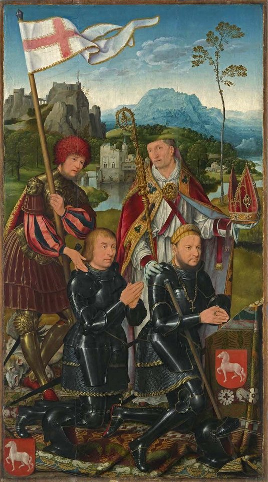 Joos van Cleve - Marientod-Altar, Die hll. Nicasius und Georg mit den Stiftern Nicasius und Georg Hackeney Außenseite, Hll. Anna Selbdritt und Christophorus - WAF 151 - Bavarian State Painting Collections