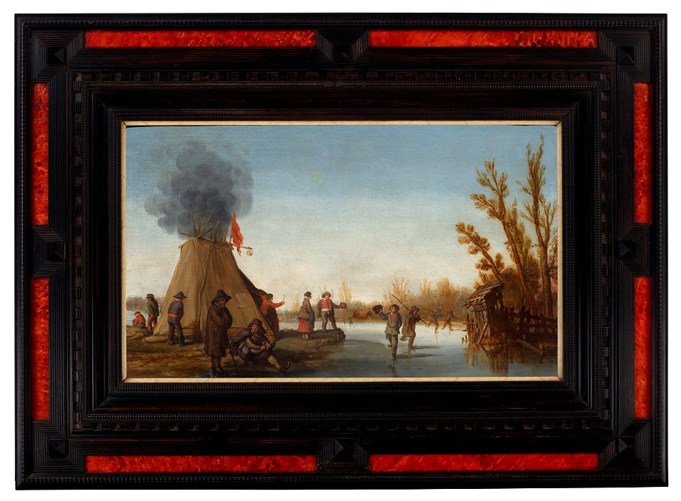 Joost cornelisz droochsloot skaters on a frozen canal with a koek-en-z074341)