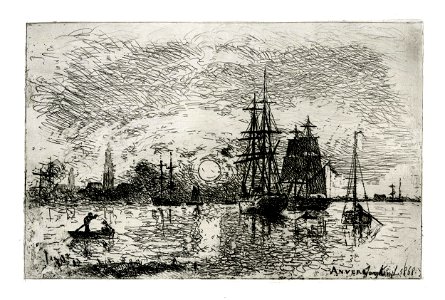 Jongkind - Soleil couchant - Port d'Anvers, 1870,0514.837